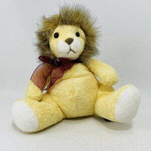 Vintage AA Fancy Zoo Lion Plush Shaggy Yellow Red Bow Handmade Soft Toy Sitting